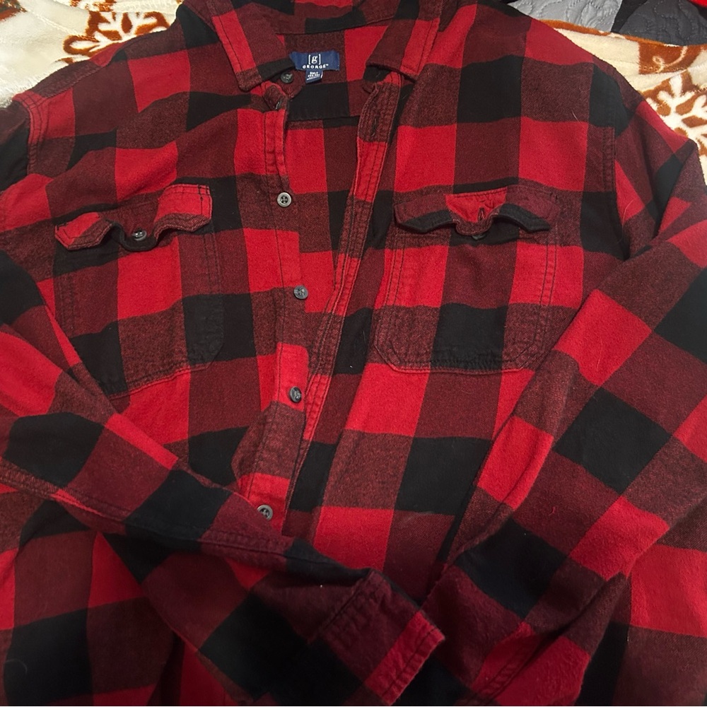 George Men's Red and Black Checkered Shirt